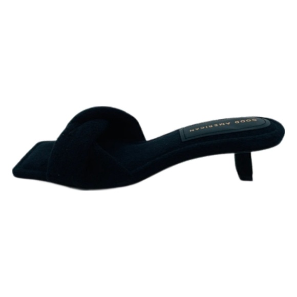 black Good American kickstand mule heels | black terry cloth kitten heel - Picture 4 of 9